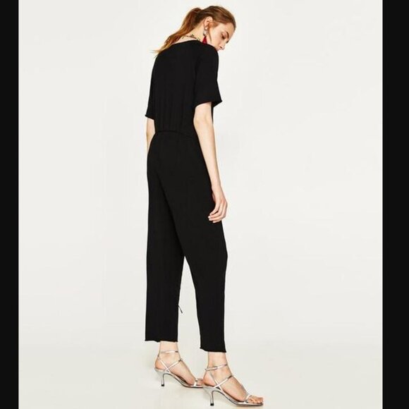 Zara Knit Black Wrap JumpSuit Size S Dropped Crotch Minimalist Lightweight Beach - Picture 15 of 16